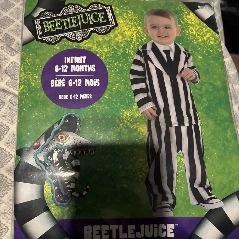 Beetlejuice Infant Costume 6-12 Months Halloween Party Dress Up Cosplay New - Picture 2 of 3